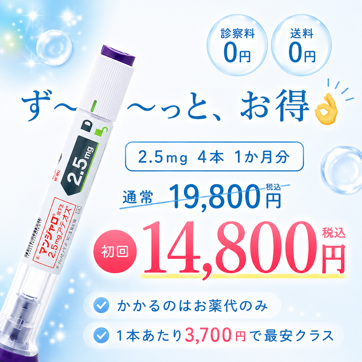 【初回5000円オフ】GLP-1ダイエット注射（2.5mg~15mg）4本セット