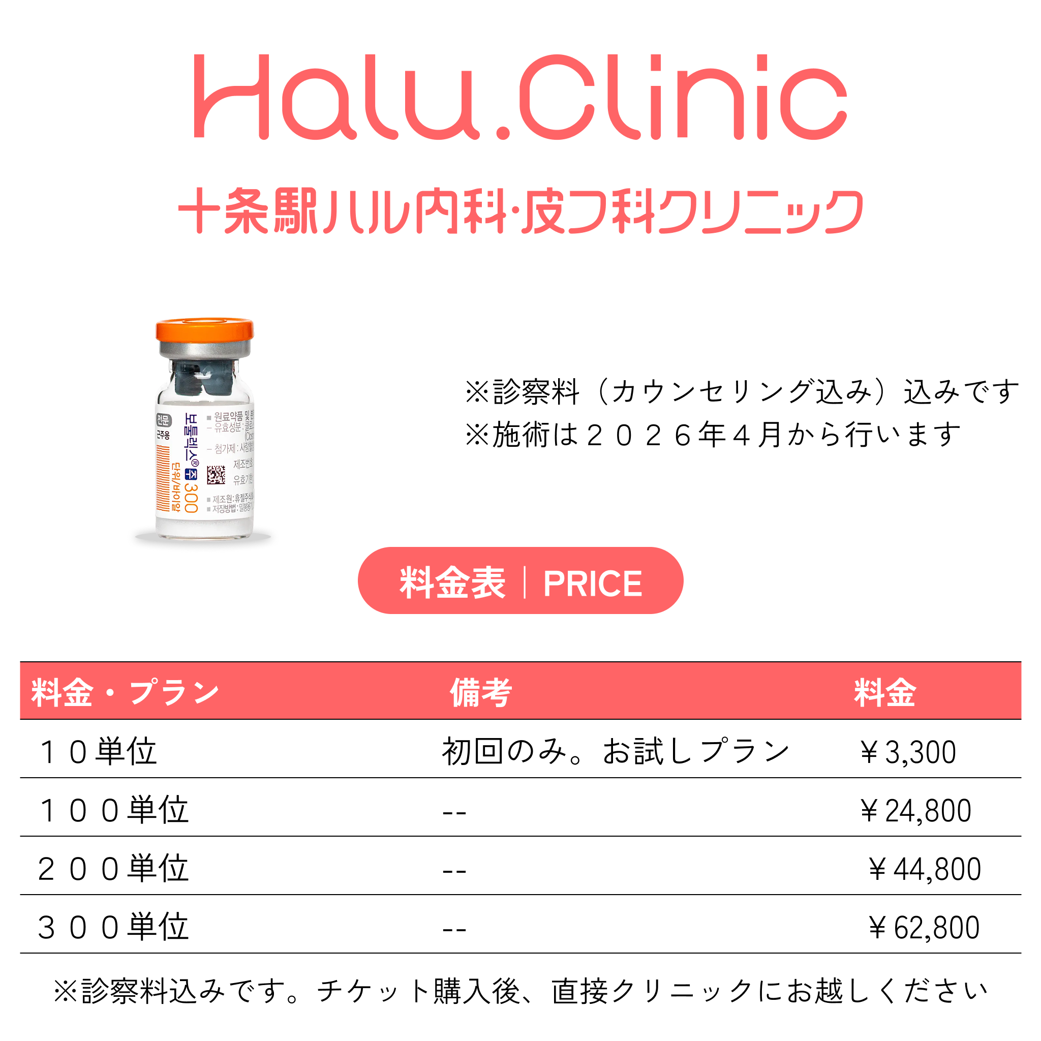 対面限定メニュー｜ボツラックス注射｜十条駅ハル内科・皮フ科クリニック｜<<初診料込≫1人9枚まで利用可能！